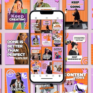Content Creator, Template Canva Instagram con 60 Post e 12 Carousel Editabili