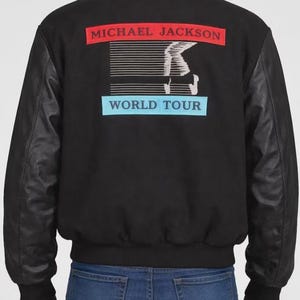 Chaqueta de la gira Bad World de Michael Jackson / Bomber de lana y cuero auténtico de MJ / Disfraz universitario Moonwalk