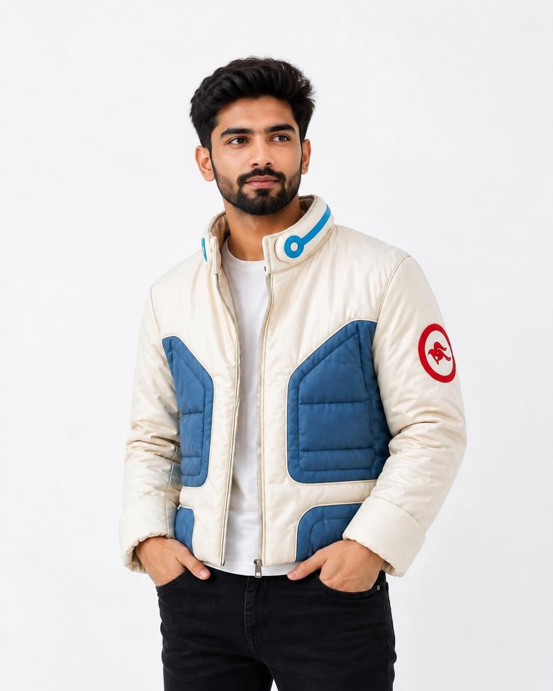 Star Fox Mccloud Cosplay Leather Jacket | Off-white Blue Pilot