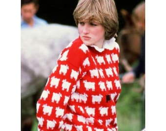 Kultiger Prinzessin Diana Schwarzer Schaf Pullover - Roter Strick Pullover - Vintage 80er Jahre Stil Unisex Pullover