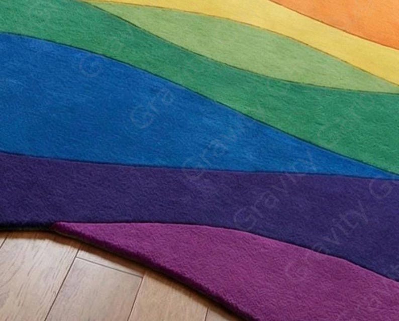 Hand-tufted Rainbow Wavy Area Rug | Colorful Abstract Living Room ...