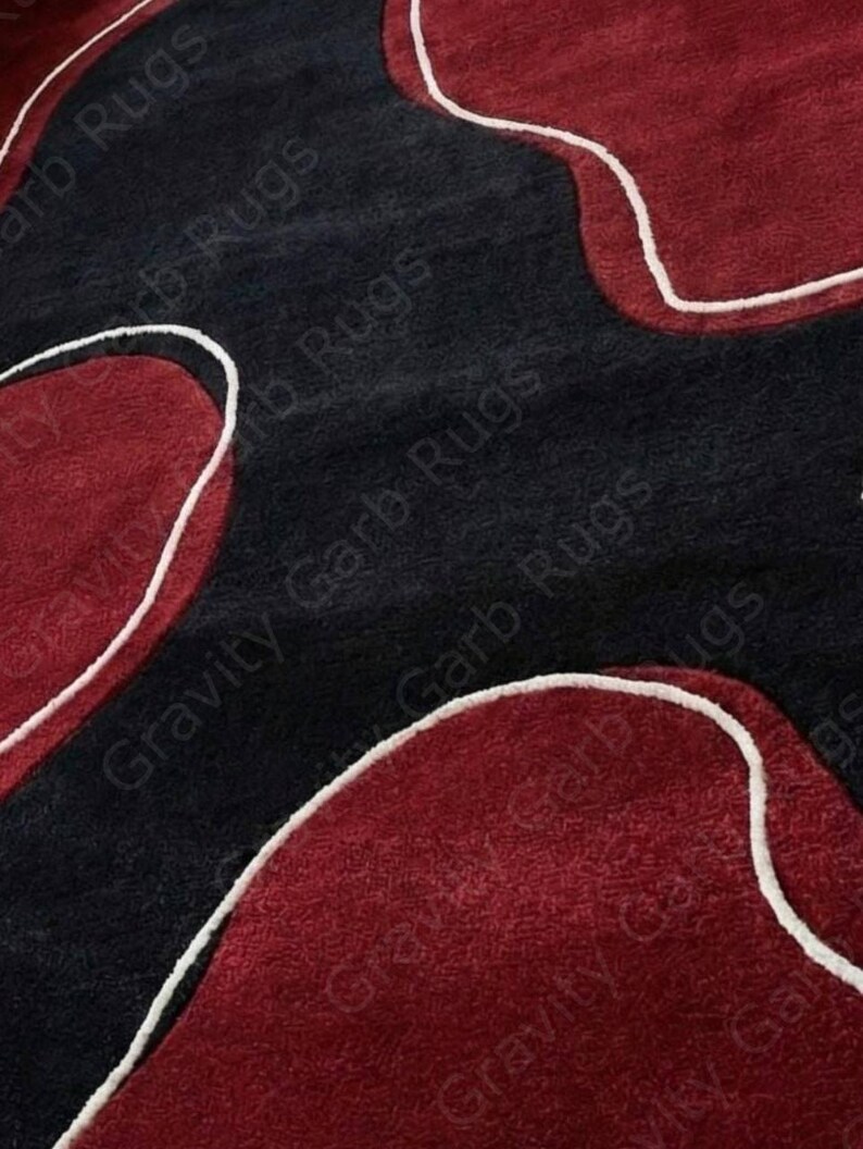 Modern Abstract Red Black White Area Rug, Hand-tufted Biophilic Amoeba ...