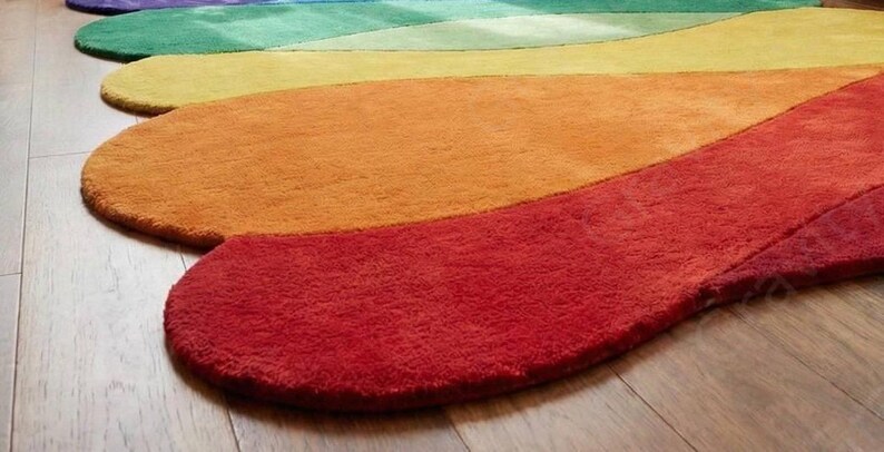 Hand-tufted Rainbow Wavy Area Rug | Colorful Abstract Living Room ...