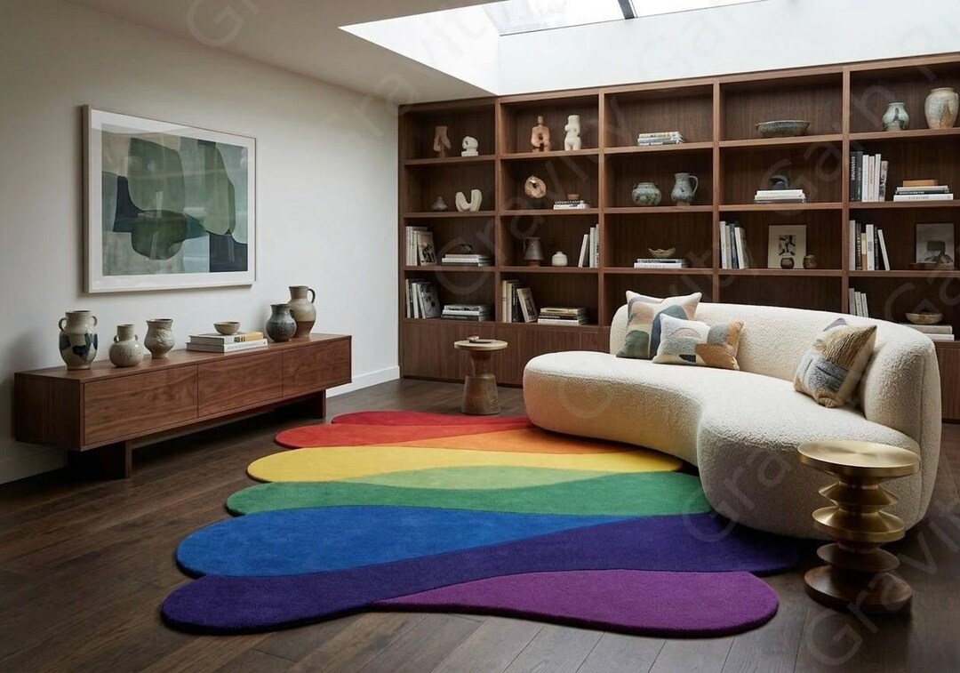 Hand-tufted Rainbow Wavy Area Rug | Colorful Abstract Living Room ...