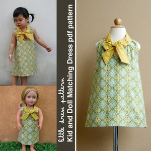 Sara Kid and Doll Matching Dress PDF Pattern, PDF Downloadable, Easy Pattern image 1