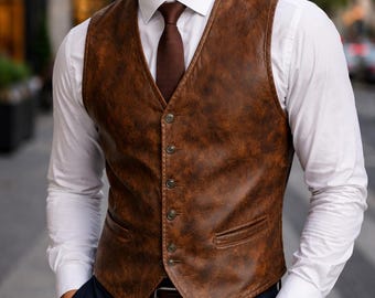 Colete de couro de ovelha genuíno, estilo cowboy do Velho Oeste, estilo pirata steampunk, roupa para festivais, colete masculino