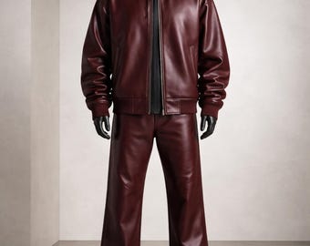 Conjunto de moletom unissex de luxo feito à mão em couro, com blusa de moletom com capuz e calça, estilo streetwear | Tamanhos XXS a 3XL