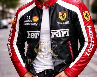Chaqueta de cuero vintage de los 90 de Ferrari F1 Racing, estilo motero/urbano de los deportes de motor