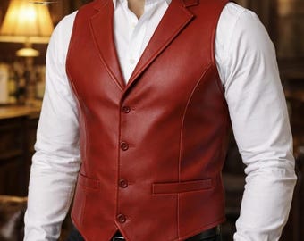 Colete Slim Fit em Couro Genuíno, Colete Formal Masculino, Ideal para Casamento e Trabalho