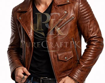 Jaqueta masculina de couro bovino feita à mão para motociclistas – Estilo vintage.