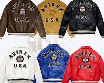 Jaqueta bomber de couro Avirex USA, estilo universitário vintage, jaqueta estilo motociclista em couro bovino legítimo.