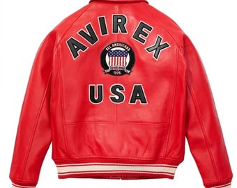 Chaqueta bomber de cuero Avirex USA, abrigo estilo universitario vintage, auténtica piel de vaca estilo motero.