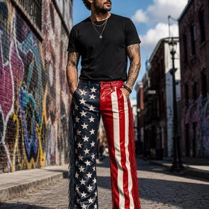 American Flag Leather Pants | Stars Stripes Fringe Trousers |4th Of July |  Western Patriotic Outfit