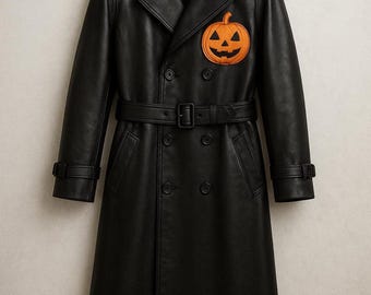 Casaco de couro preto unissex para o Halloween | Fantasia de abóbora para cosplay