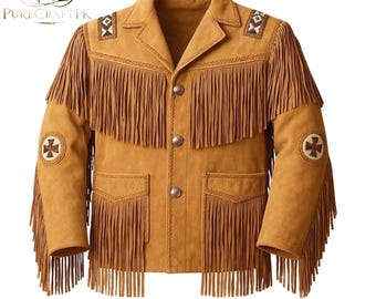 Jaqueta masculina de camurça com franjas, estilo western, casaco de cowboy nativo, roupa para festivais de motociclistas