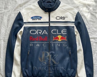 Jaqueta de couro Oracle Red Bull Racing F1, vestuário estilo motociclista para automobilismo.