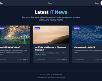 React TypeScript News Portal Template | Frontend Source Code for IT News Web Application | Vite + Tailwind UI | AI Integrated Template