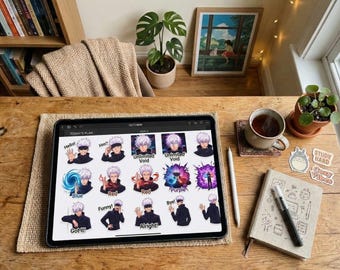 Strongest Sorcerer Digital Stickers | White Hair Anime Boy Emotes | GoodNotes Planner Stickers | Printable Anime Chat Stickers English