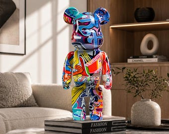 Sculptuur graffitibeer, designer street art-beeldje, modern abstract harsdecor