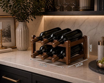 Bottle Wooden Wine Rack, Freestanding Wine Storage Rack, Countertop Wine Bottle Holder, Rustic Home Bar Cabinet Organizer