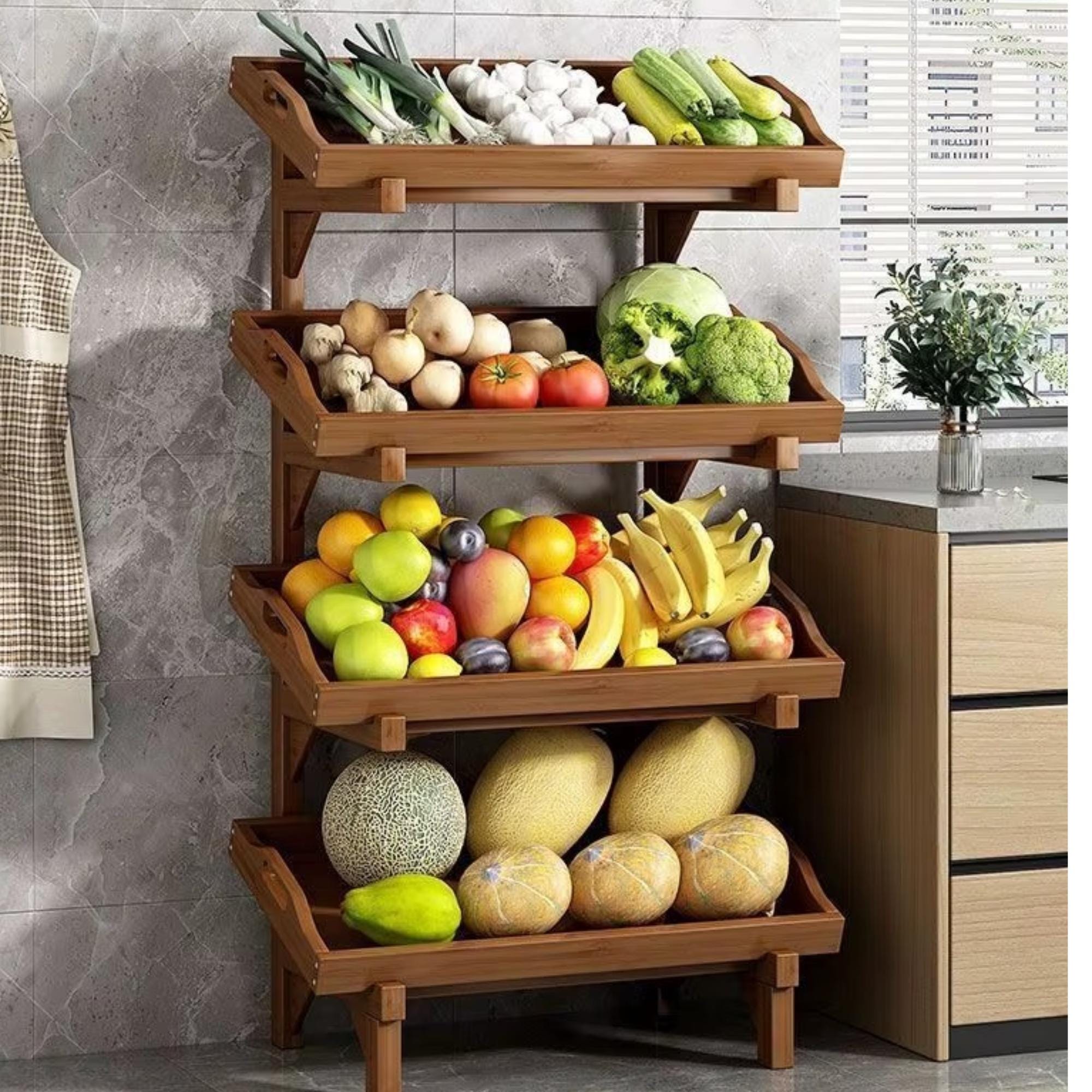 Bamboo Fruit Storage Rack, 3 Tier Kitchen Produce Stand, Vegetable ...