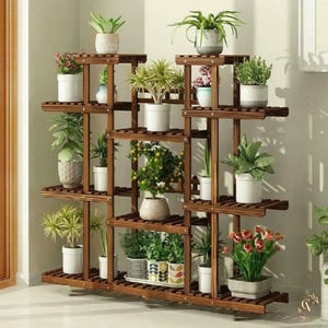 Soporte de madera para plantas de interior y exterior, estante multinivel para plantas, expositor de macetas, soporte para plantas de jardín y balcón.