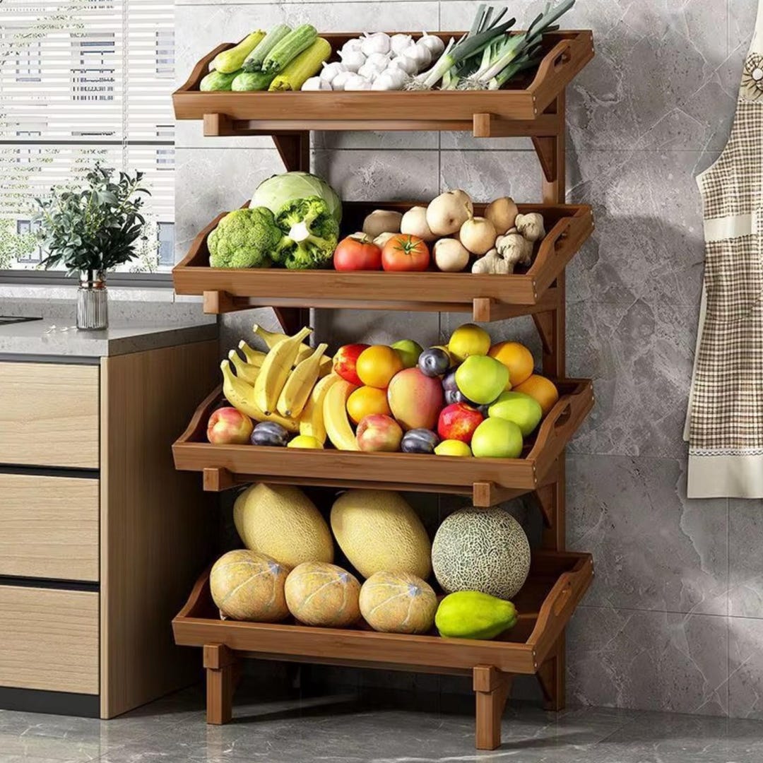 Bamboo Fruit Storage Rack, 3 Tier Kitchen Produce Stand, Vegetable ...