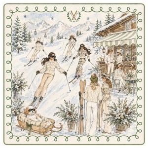 Tapis de Mahjong Après-Ski, imprimé aquarelle, tapis de jeu de luxe sur le thème des stations de ski, nappe de Mahjong personnalisée, cadeau de décoration pour chalet d'hiver