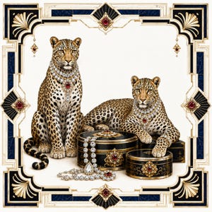 Luxus Leopard Mahjong Matte, Art Deco Raubkatze Tischset, Schwarz Gold Glam Wildtiere