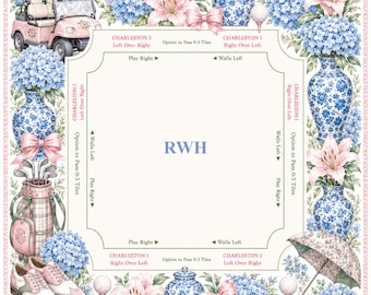 Personalisierte Mahjong Matte Golf Liebhaber Geschenk Rosa Chinoiserie Mahjong Tischset Hortensien Blumenspiel Nacht Dekor