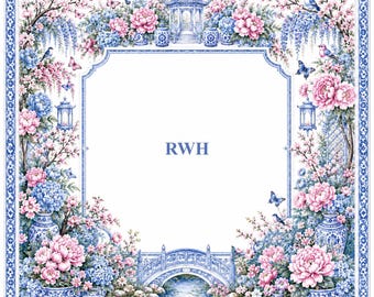 Personalized Mahjong Mat With Initials, Blue Chinoiserie Garden Mahjong Table Mat, Custom Mahjong Gift