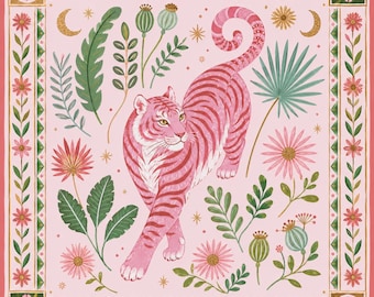 Floral Pink Tiger Mahjong Matte Botanische Dschungel Thema Mahjong Tischdecke Einzigartiges Mahjong Geschenk