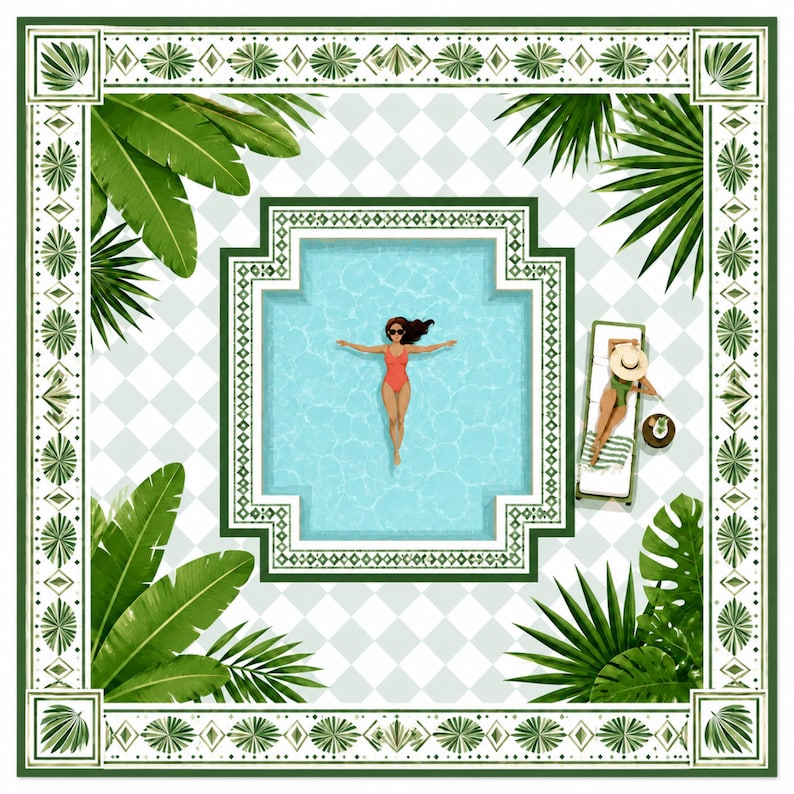 Palm Beach Mahjong Mat, Tropical Poolside Game Table Mat, Resort Style Mahjong Gift, American Mahjong Decor image 1