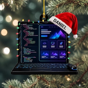 Personalized Coder Laptop Christmas Ornament, Developer Gift, Programmer Holiday Decor, Tech Enthusiast Xmas Tree Hanging