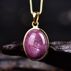 Natural Ruby Pendant Necklace | Oval Cabochon | 925 Silver Chain Included | Certified Ruby |  Fine Jewelry Gift for Her