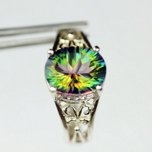Fascinating Genuine Magic Green Quartz Oval in Sterling Accented Ring