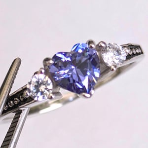 Tanzanite CZ Heart in a Pretty Accented Sterling Silver Setting