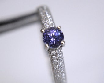 Charming Genuine Tanzanite Round in an Accented Sterling Silver Ring