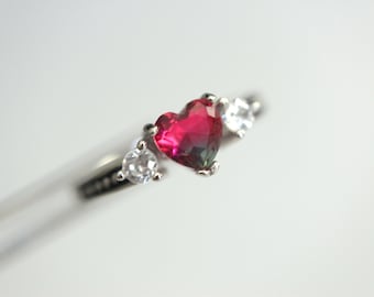 Watermelon Tourmaline Look CZ Heart in a Pretty Accented Sterling Silver Setting