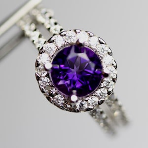 Deep Purple African Amethyst in a Radiant Accented Sterling Silver Setting