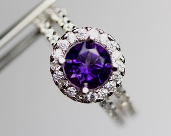 Deep Purple African Amethyst in a Radiant Accented Sterling Silver Setting