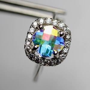 Spectacular Genuine Mercury Mist Topaz Checkerboard Square Cushion in Sterling Silver Ring
