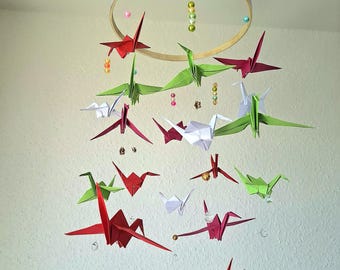 MOBILE ORIGAMI per la cameretta dei bambini – Mobile per neonati da appendere, fatto a mano, decorazione con gru di carta per la stanza dei bambini