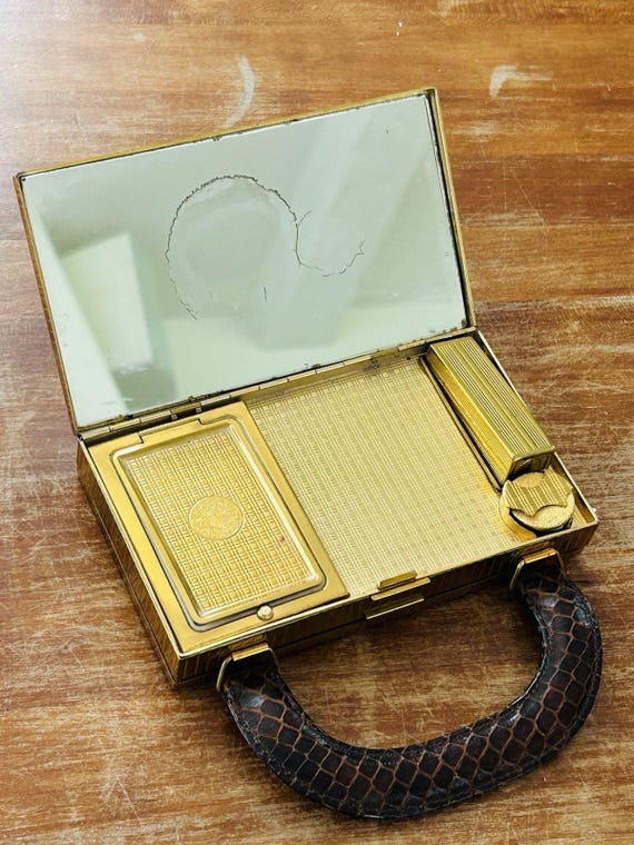 40s 50s アンティーク　ヴィンテージ　Evans ゴールド　マルチケース Vintage 1950s Evans Case Company Brown Reptile Print … - Gem