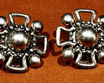 Vintage Mexican Sterling Silver Cross And Domes Clip On Earrings 11.43 Grams