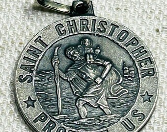 Vintage Sterling Silver Signed S Italian St Christopher Protect Us Charm Pendant