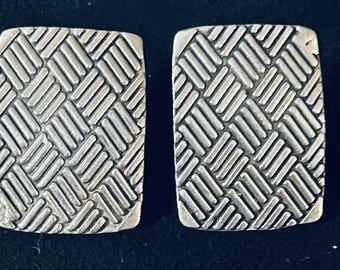 Vintage Modernist Mexican Textured Sterling Rectangular Earrings Post 12.62 G