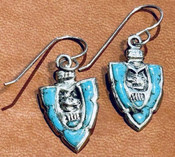 Steven Tiffany Native American Sterling Arrowhead Earrings Turquoise Eagle