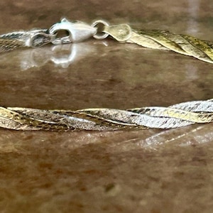 Vintage FMC Italy Bi Color Sterling Silver Woven Twist Bracelet 7” 4 MM 5.4 G