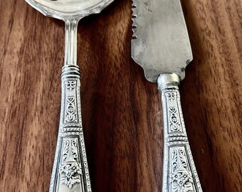 Vintage Signed Webster Sterling Handle Cake Knife And Slotted Serving Spoon 149g